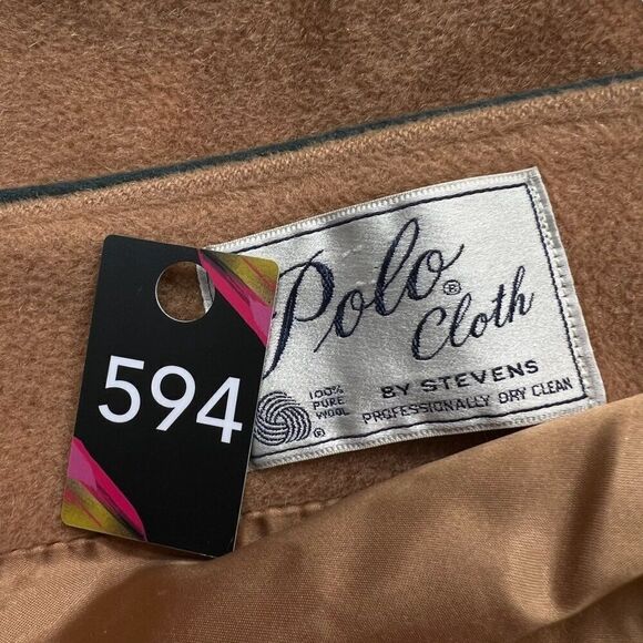Vintage Polo Cloth By Stevens Wool Cape Coat With Leather Buttons & Trim Size L - Picture 7 of 15